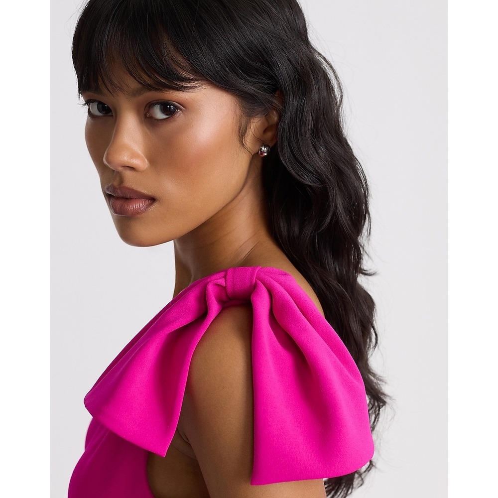 NWT Express Pink Fuchsia One Shoulder Wide Leg Bow Sleeveless Jumpsuit Women XL - Picture 2 of 10